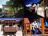 302 Tukche Entrance, Mani Wall, Carved Wooden Balcony, Jerome Ryan Drinking A Coke UL Tukuche (2580m) was for many years one of the richest villages in the Kali Gandaki valley. �The village of Tukucha is a maze of alleys, and the houses, regular little fortresses, are mostly caravanserais where passing travelers can find lodging for the night� (Maurice Herzog, Annapurna). UR �The majority of the five hundred inhabitants are Buddhists whose piety can be judged by the number of prayer wheels on the fifty-yard-long wall� (Maurice Herzog, Annapurna). LL Tukuche has finely carved wooden balconies looking exactly as they did in 1950. LR Jerome Ryan stopped in Tukuche and enjoyed a coke in the sunny warm weather